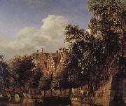 Jan van der Heyden Canal scenery gentleman oil